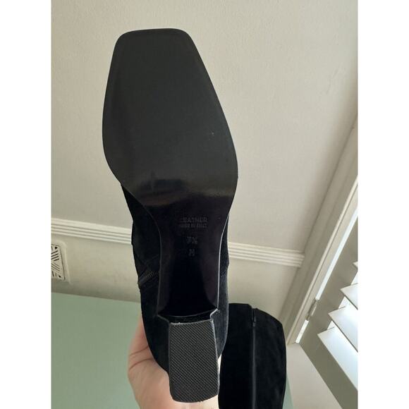 YVES SAINT LAURENT VTG Square Toe Black Suede Knee Boots Block Heels Sz 7.5 YSL - Picture 6 of 16